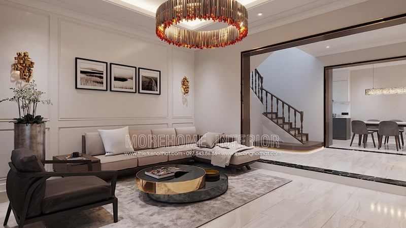 Thiết kế nội thất phòng khách đẹp cao cấp được nhiều khách hàng lựa chọn bởi thiết kế nhẹ nhàng mà không kém phần thu hút